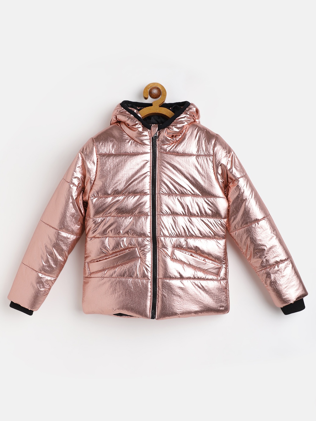 

GOJI Girls Copper Metallic Sheen Water Resistant Hooded Puffer Jacket