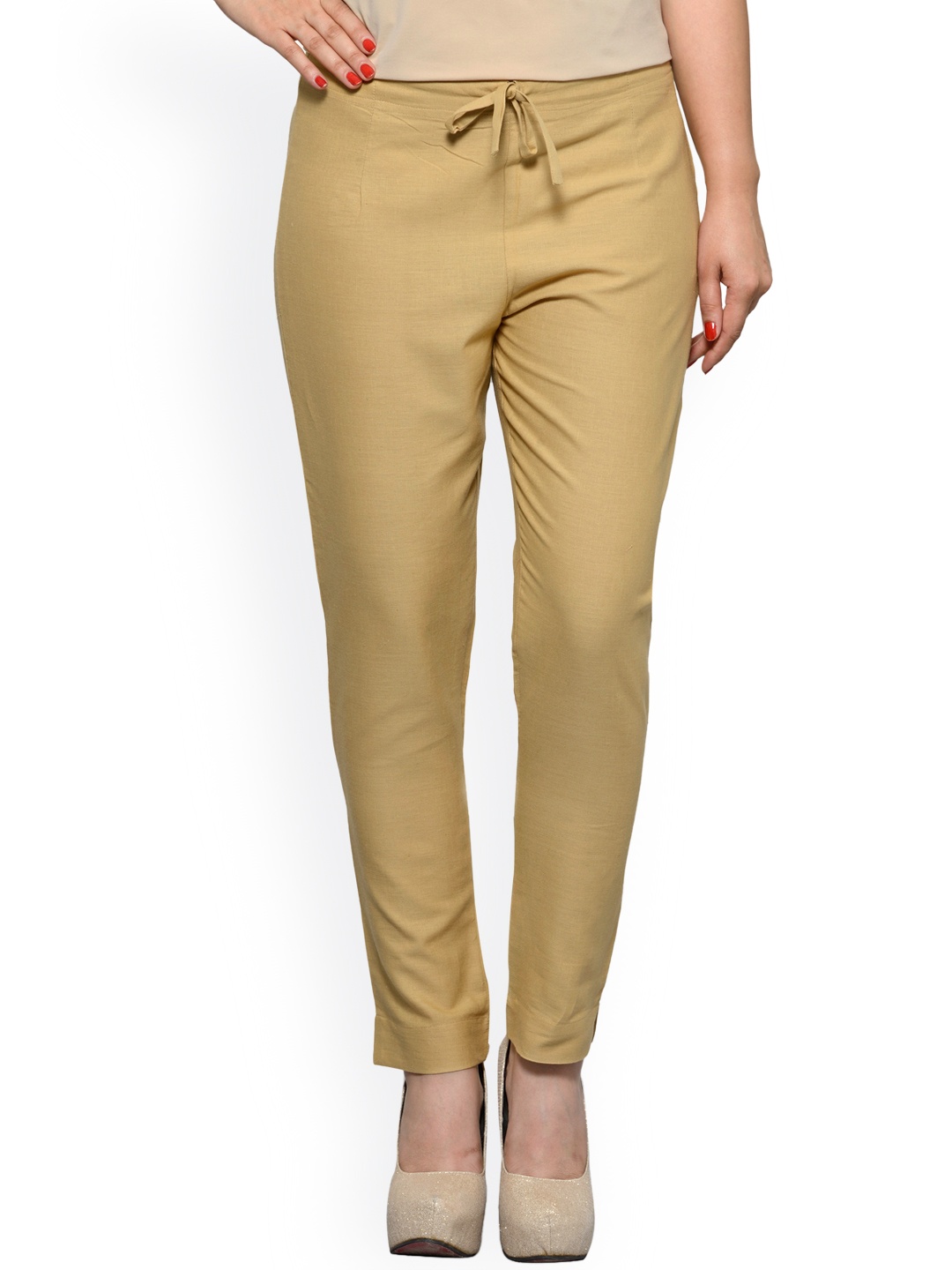 

Tulsattva Women Beige Solid Tapered Fit Trousers