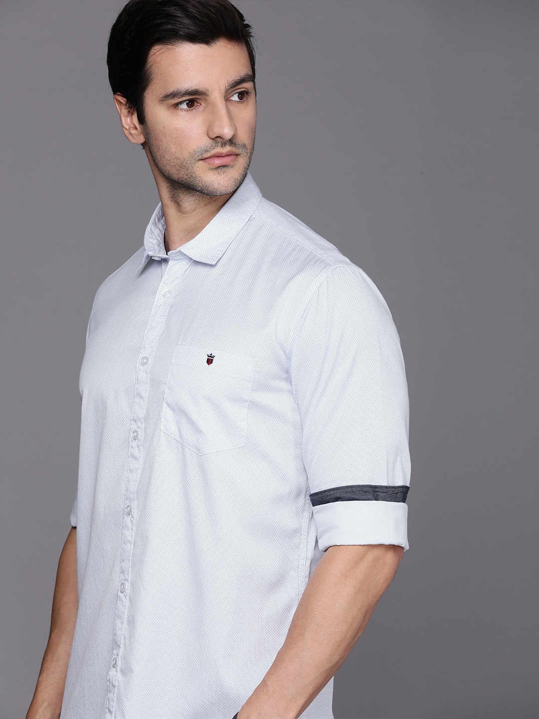 

Louis Philippe Jeans Men Blue Slim Fit Opaque Printed Pure Cotton Casual Shirt