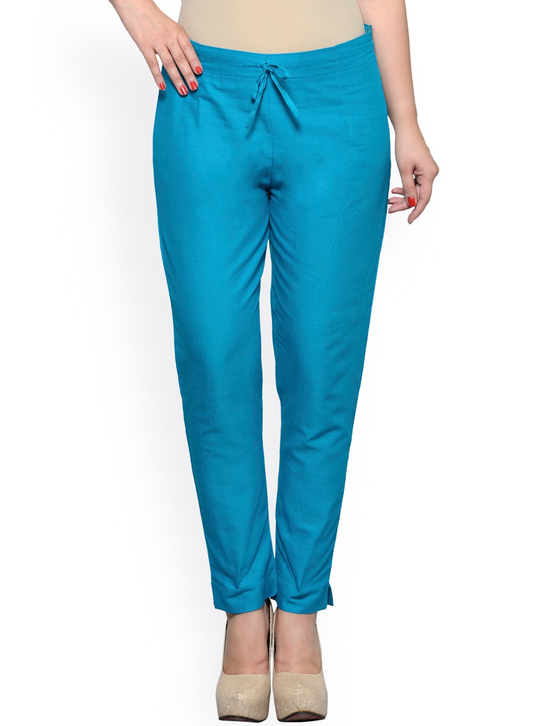 

Tulsattva Women Turquoise Blue Solid Tapered Fit Trousers