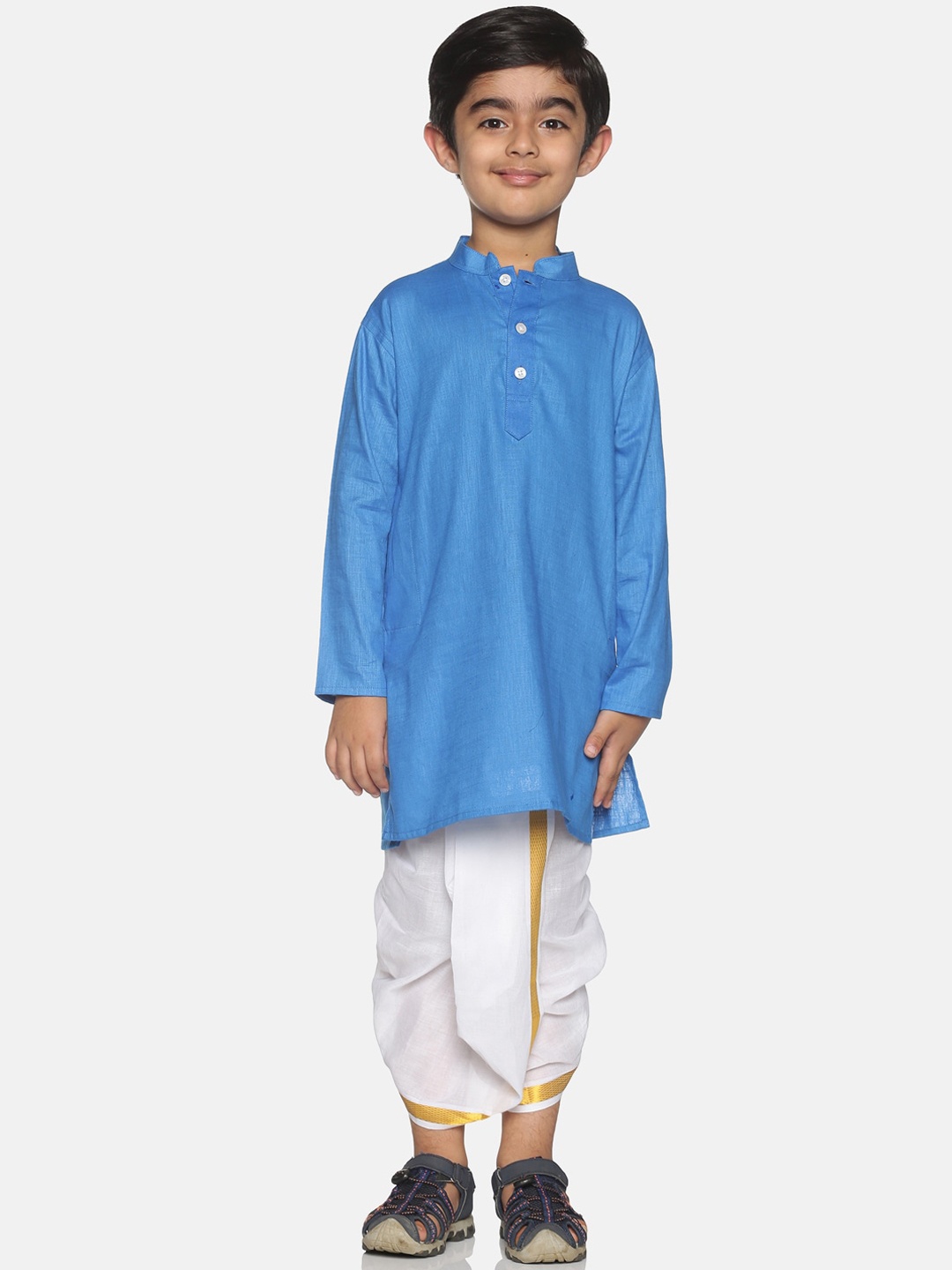 

Sethukrishna Boys Blue & White Solid Regular Pure Cotton Kurta and Dhoti Pant Set