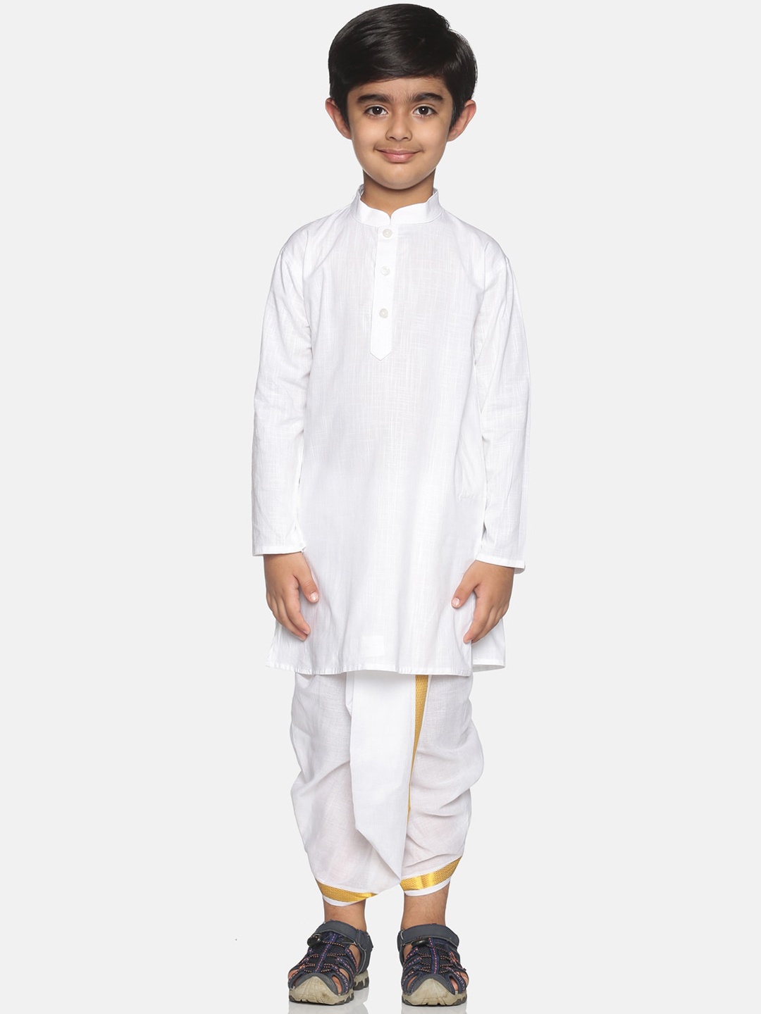 

Sethukrishna Boys White Regular Pure Cotton Kurta and Dhoti Pant Set