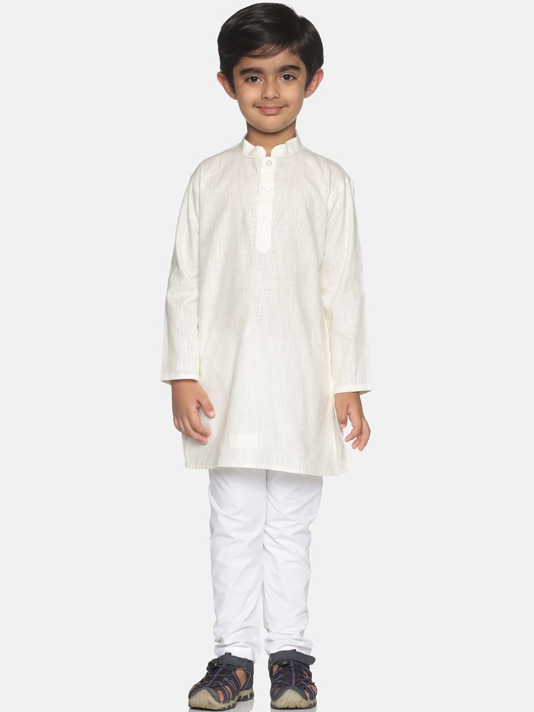 

Sethukrishna Boys Cream-Coloured & White Solid Regular Pure Cotton Kurta with Pyjamas