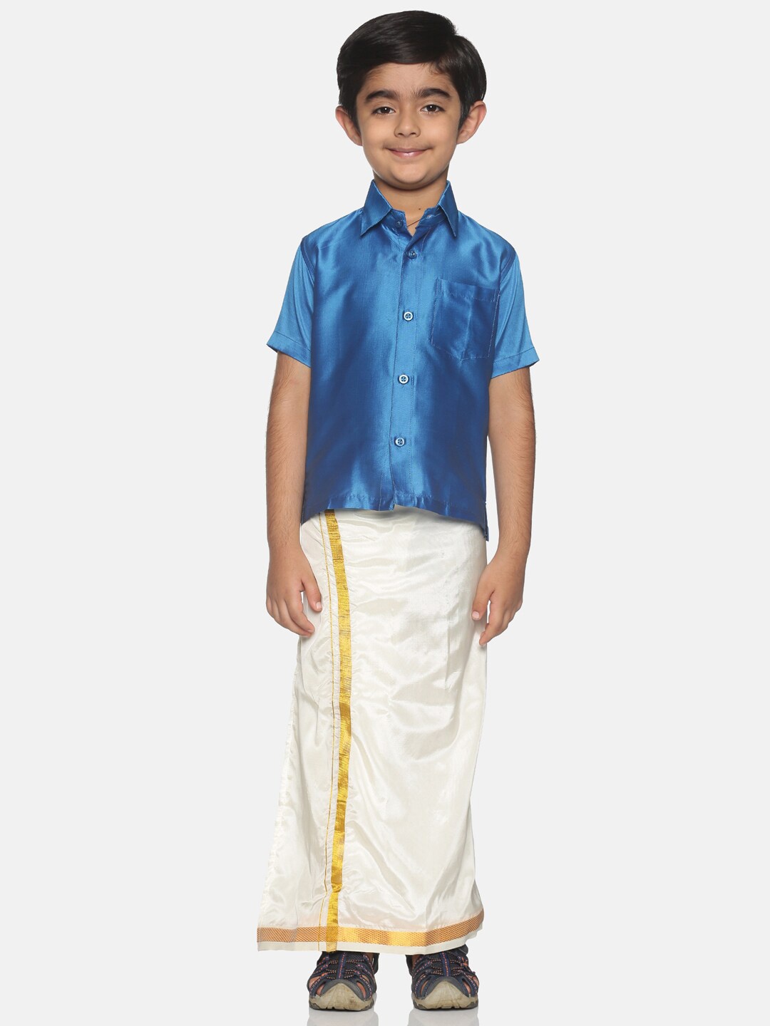 

Sethukrishna Boys Blue & White Shirt with Veshti Set