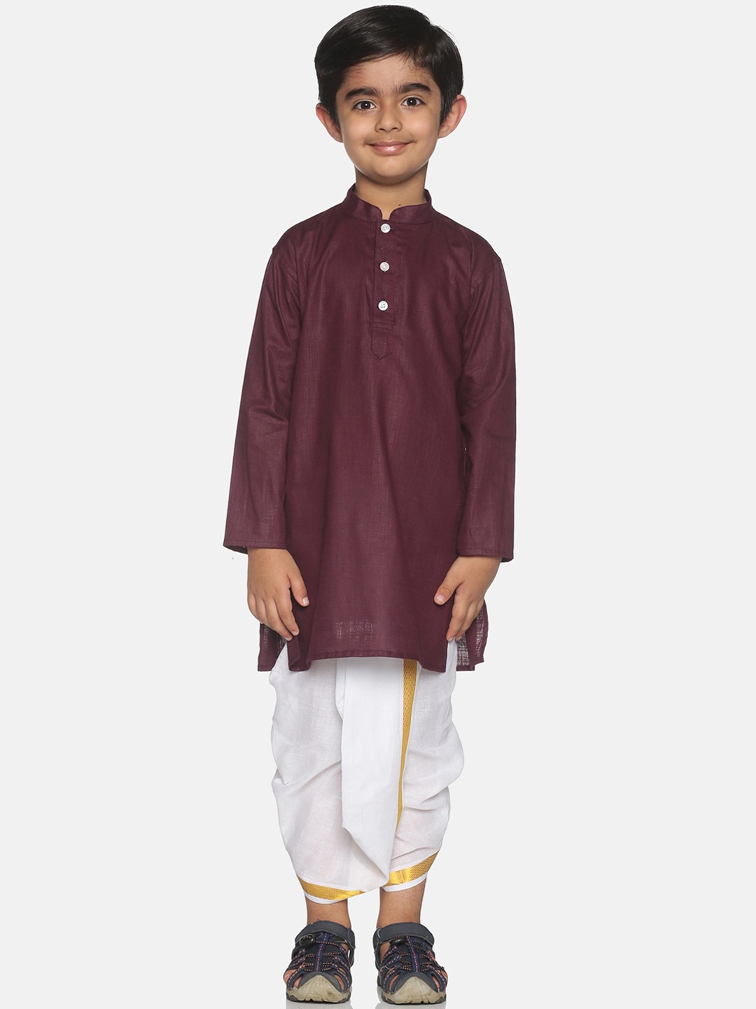 

Sethukrishna Boys Maroon & White Solid Regular Pure Cotton Kurta with Dhoti Pants