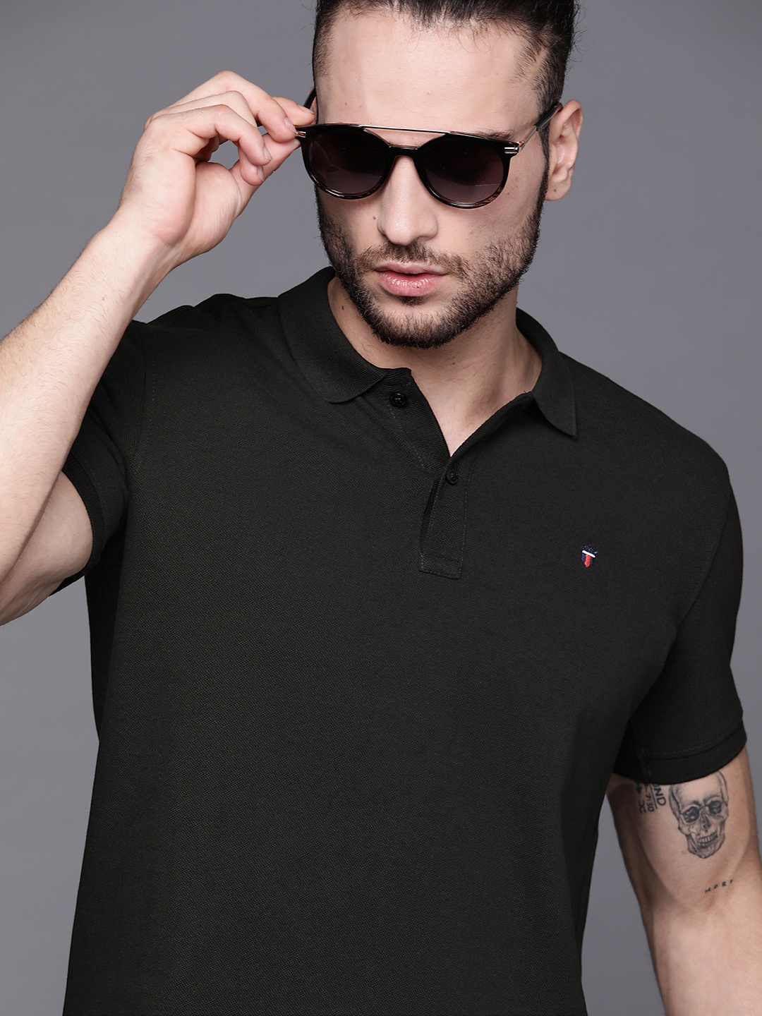 

Louis Philippe Sport Men Black Pure Cotton Polo Collar Slim Fit T-shirt