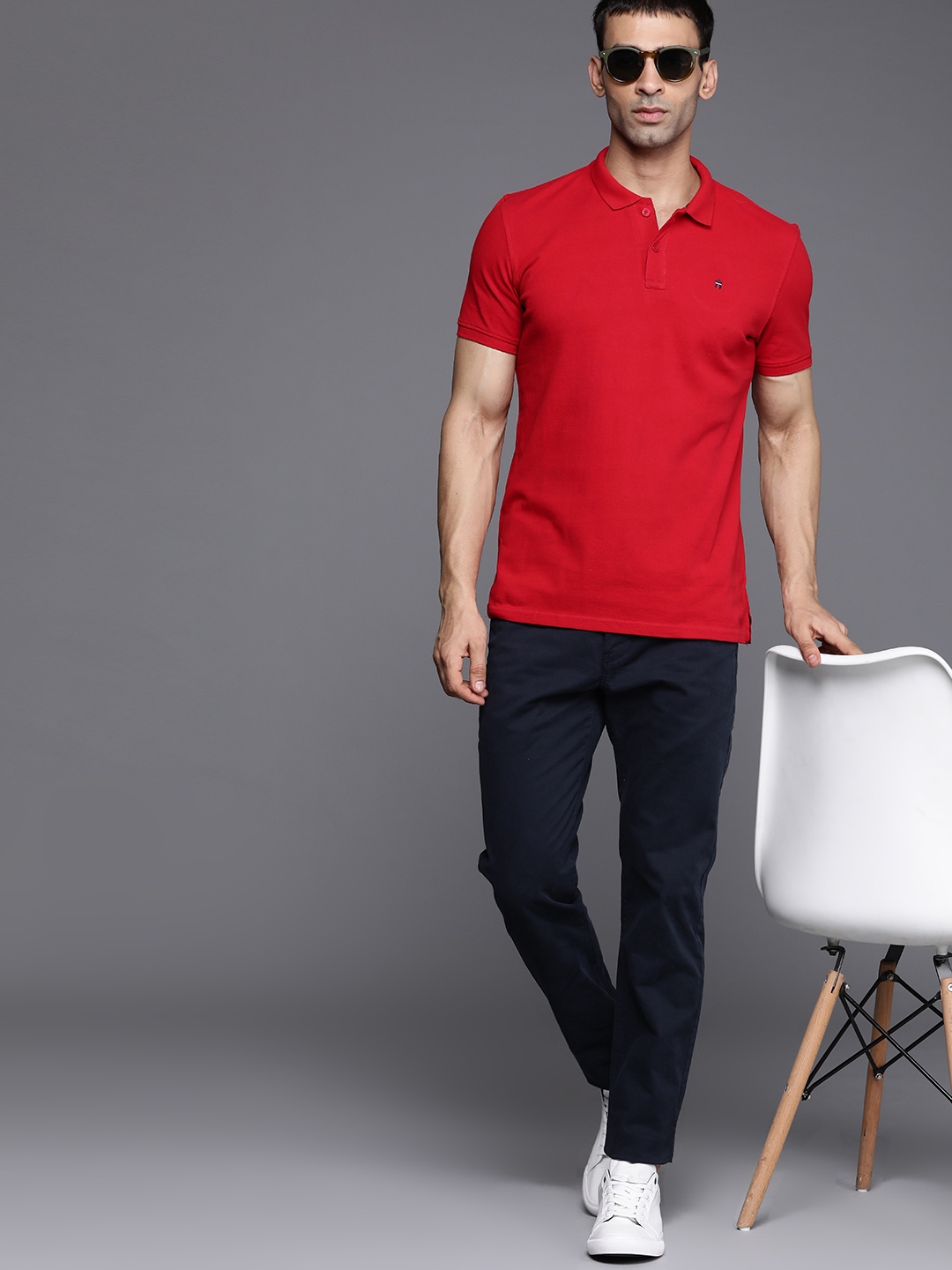 

Louis Philippe Sport Men Red Pure Cotton Polo Collar Slim Fit T-shirt