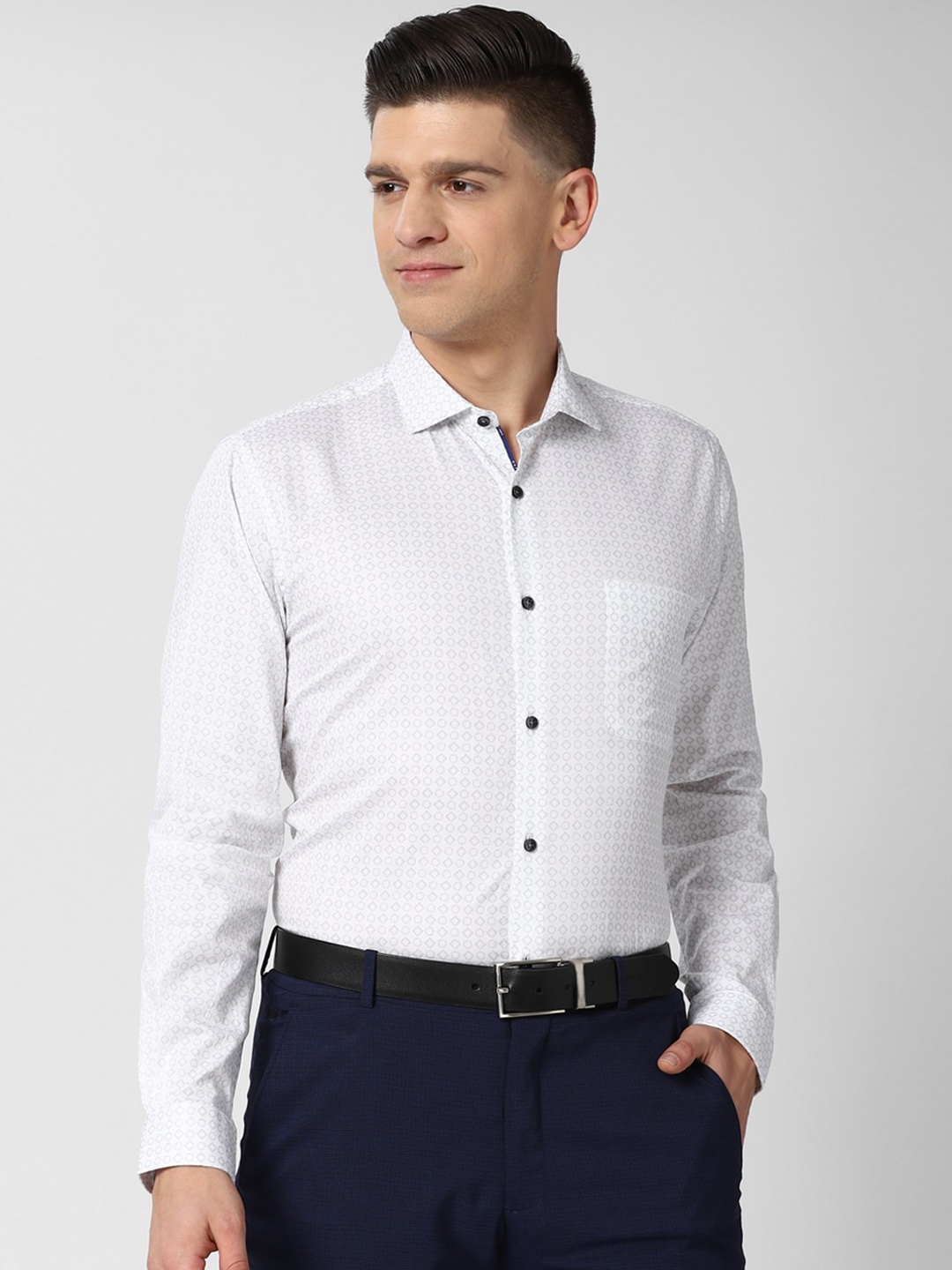 

Peter England Men White Slim Fit Opaque Printed Formal Shirt