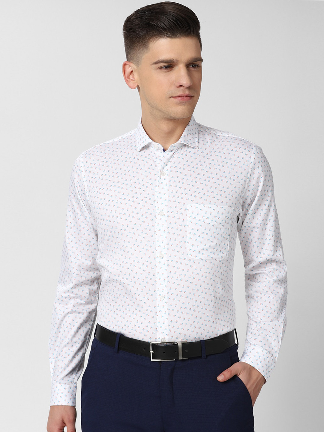 

Peter England Men White & Blue Slim Fit Opaque Printed Formal Shirt