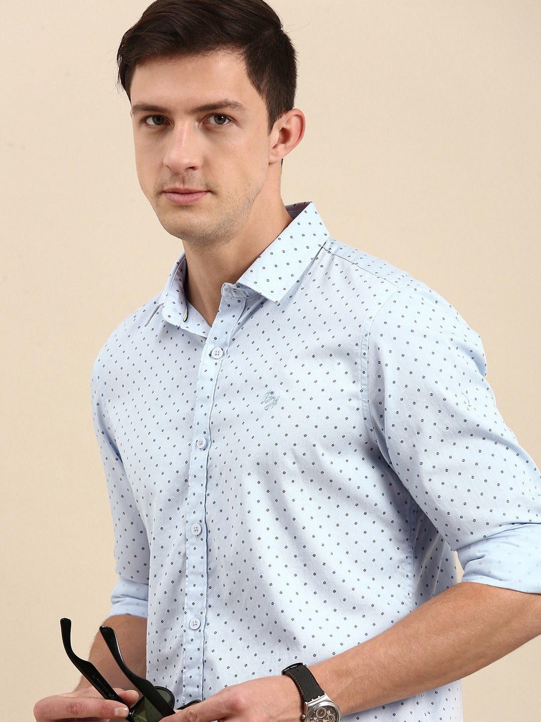 

Being Human Men Blue Printed Slim Fit Pure Cotton Casual Shirt