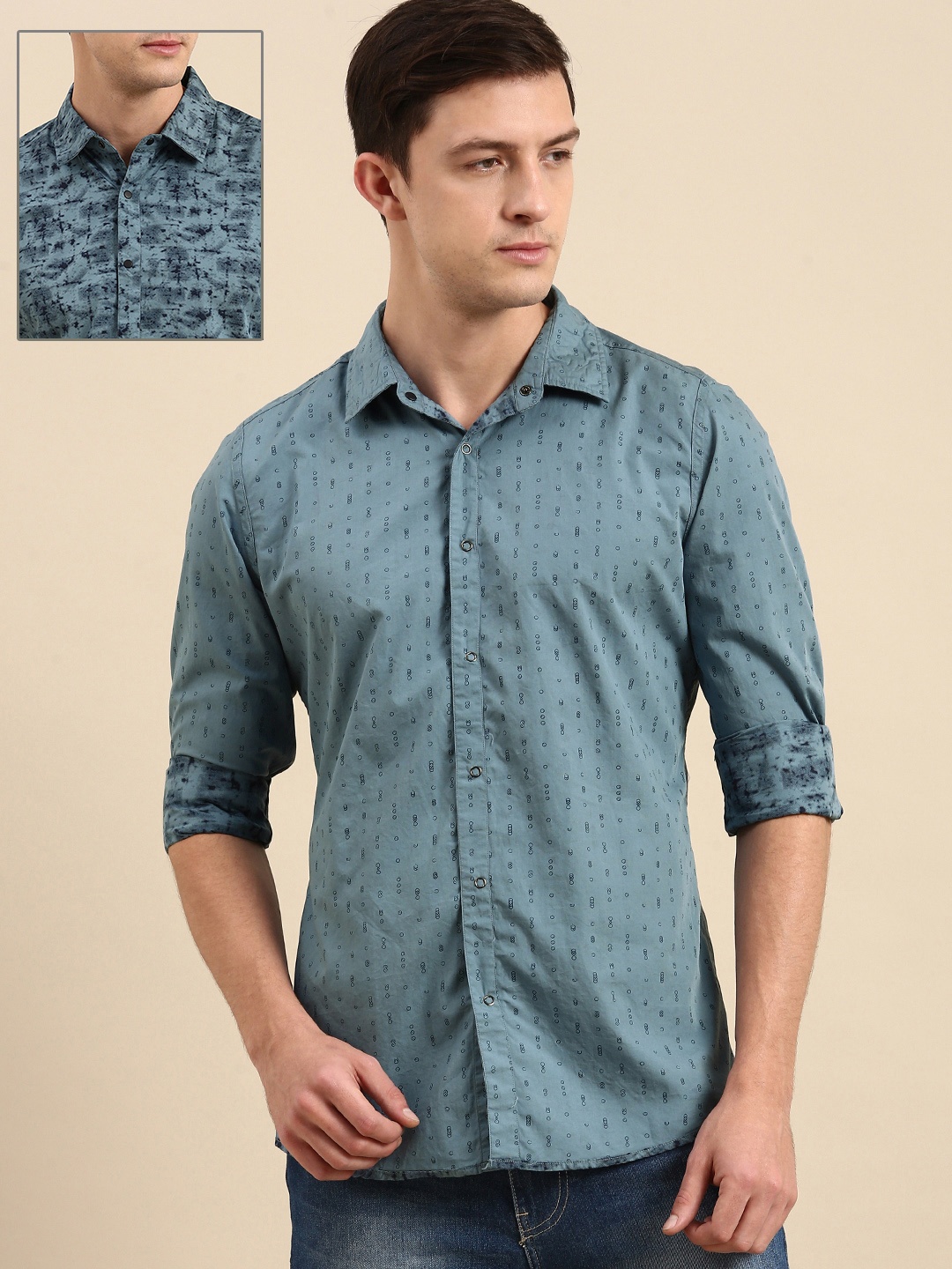 

Being Human Men Blue Printed Slim Fit Pure Cotton Reversible Casual Shirt