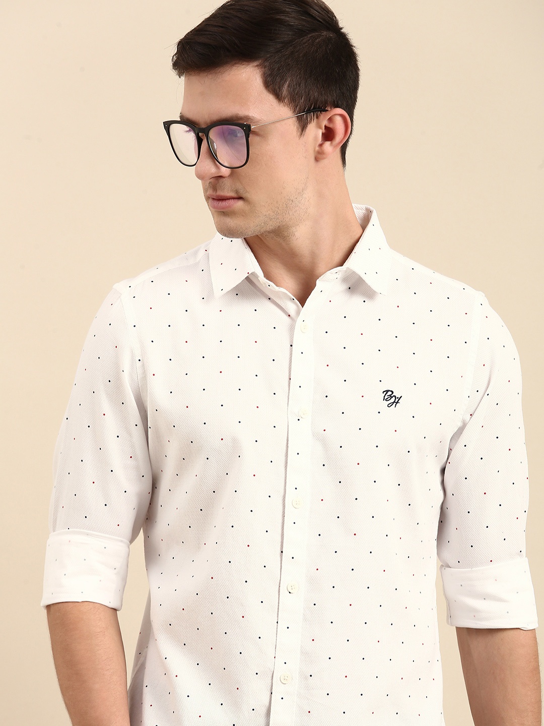 

Being Human Men White Slim Fit Printed Pure Cotton Casual Shirt