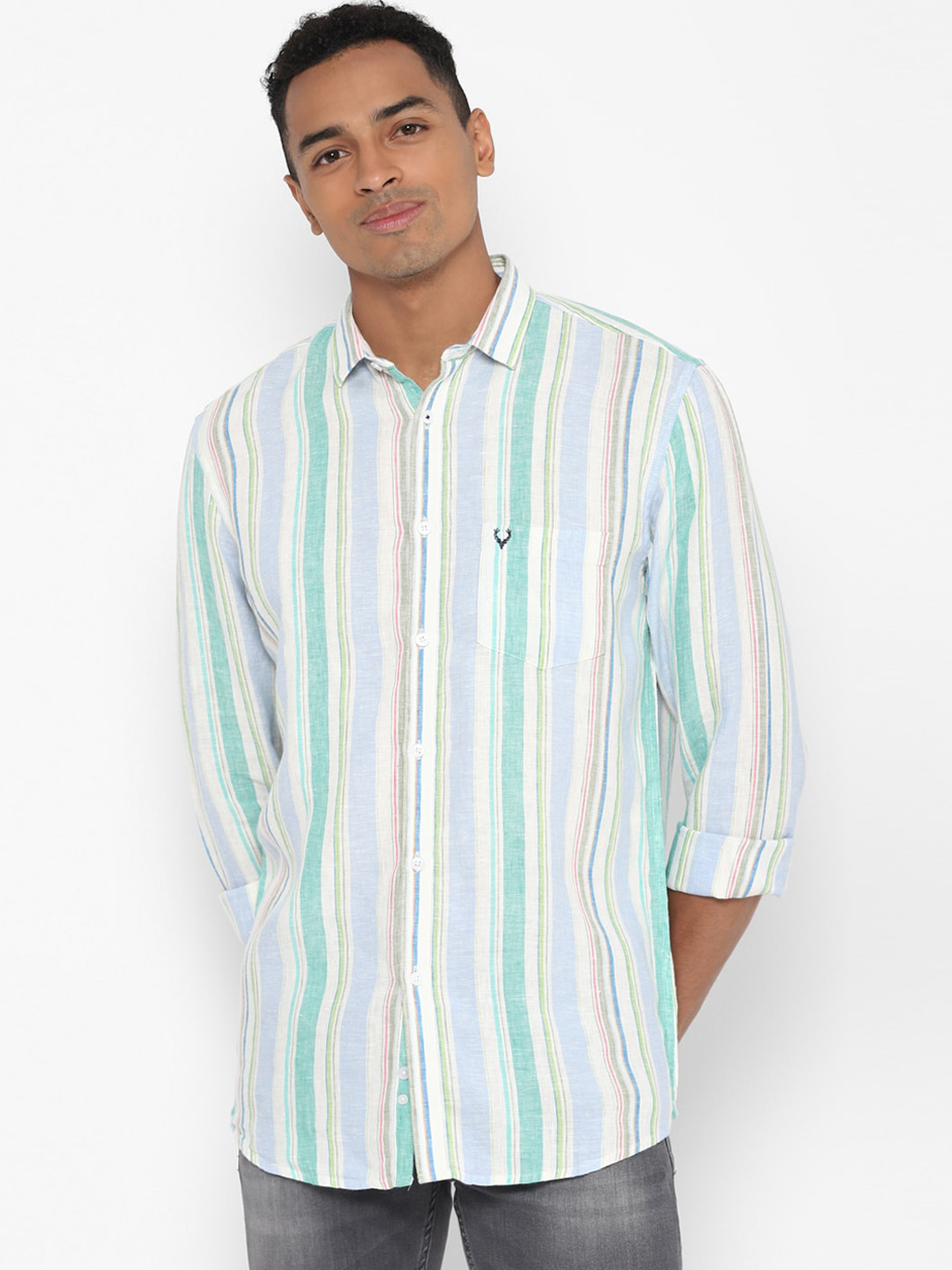 

Allen Solly Men Multicoloured Slim Fit Opaque Striped Casual Shirt, Multi
