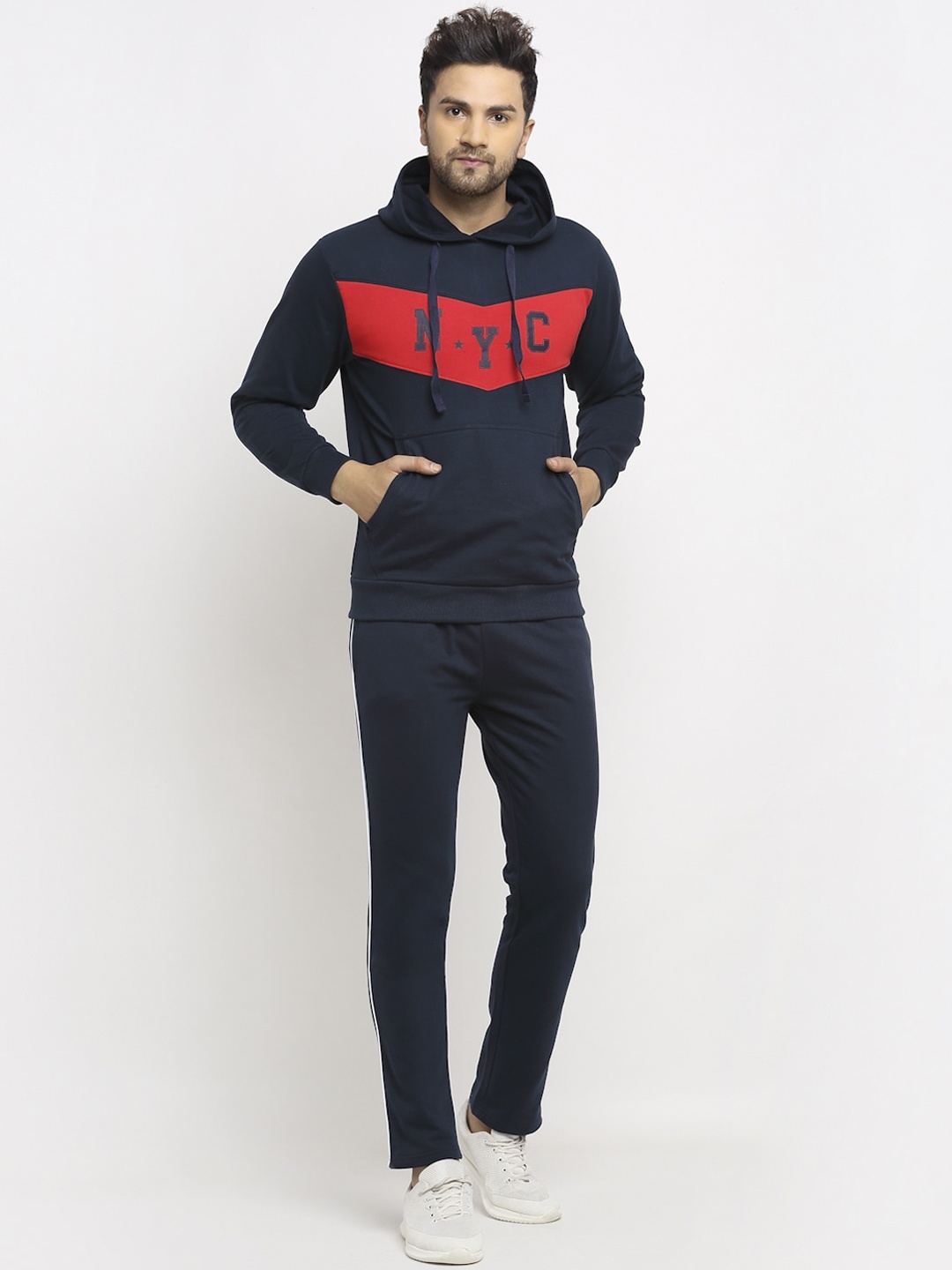 

WILD WEST Men Navy Blue Hooded Tracksuit
