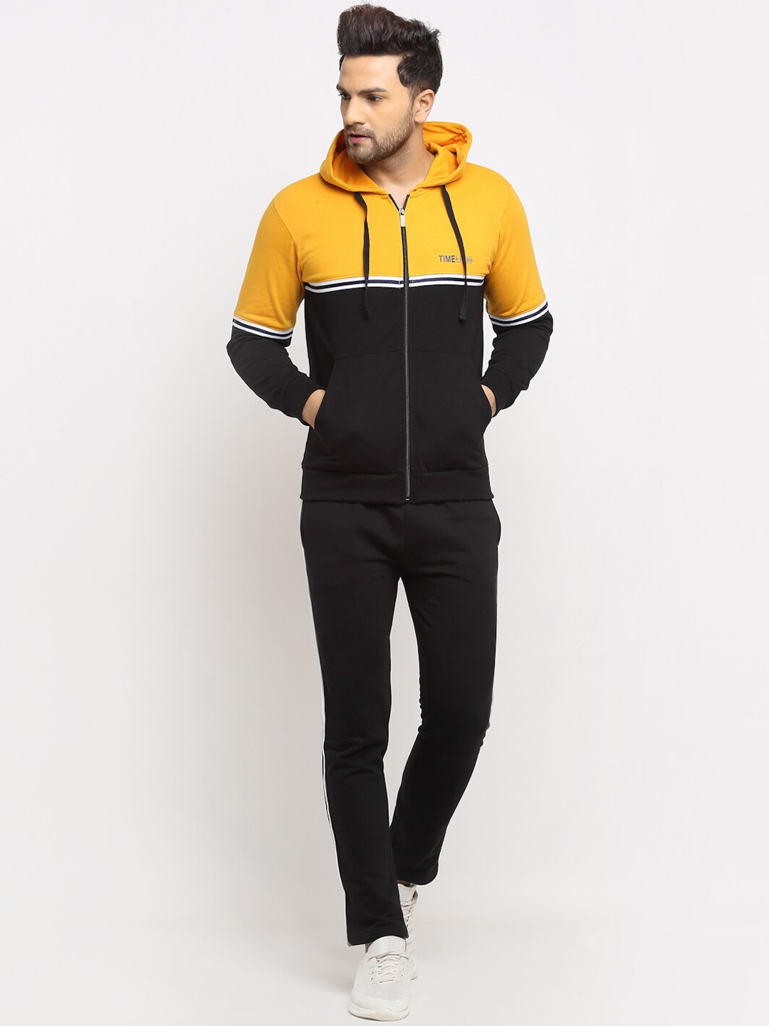

WILD WEST Men Yellow & Black Colourblocked Cotton Tracksuits