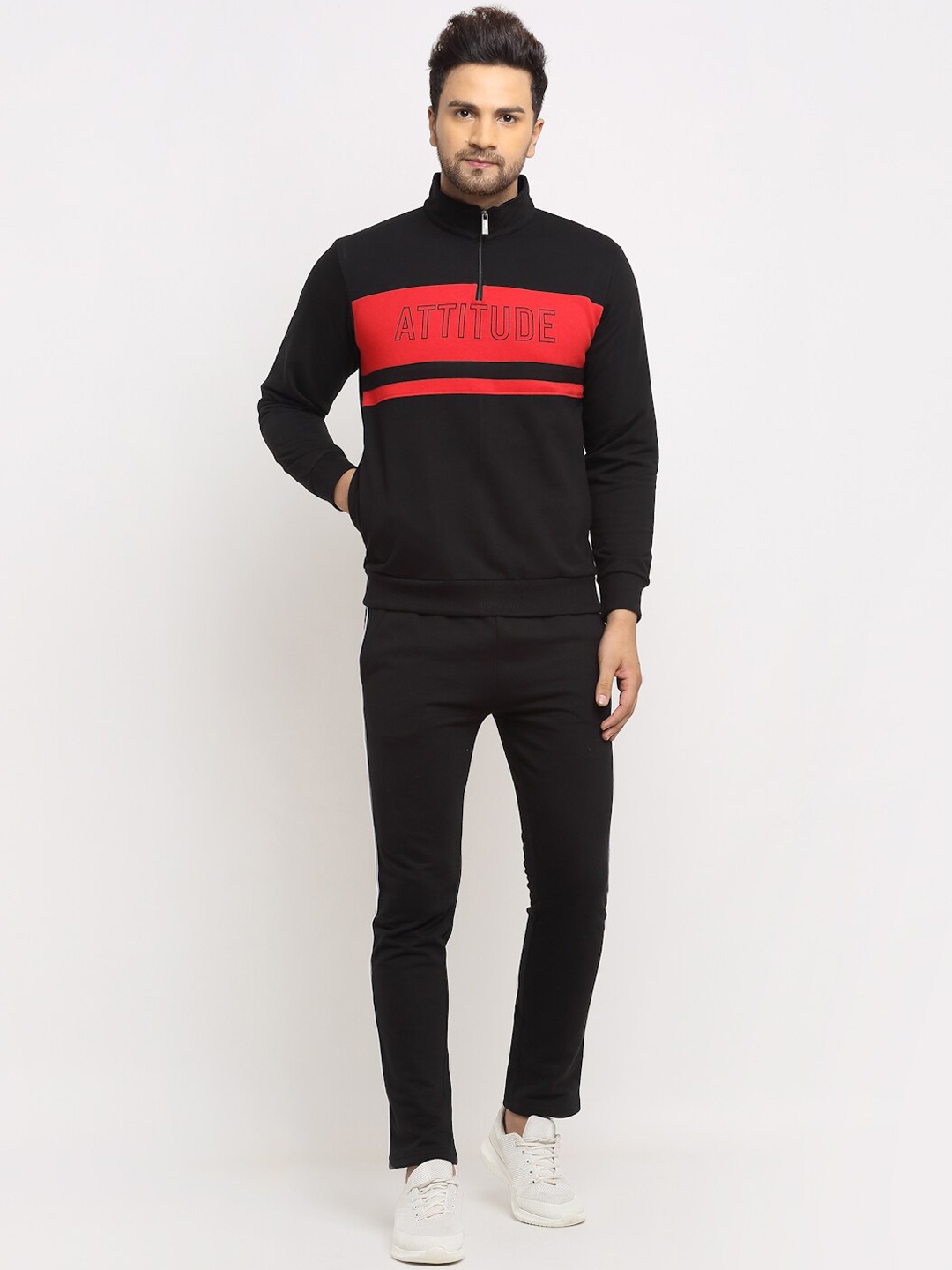 

WILD WEST Men Black & Red Colourblocked Tracksuit