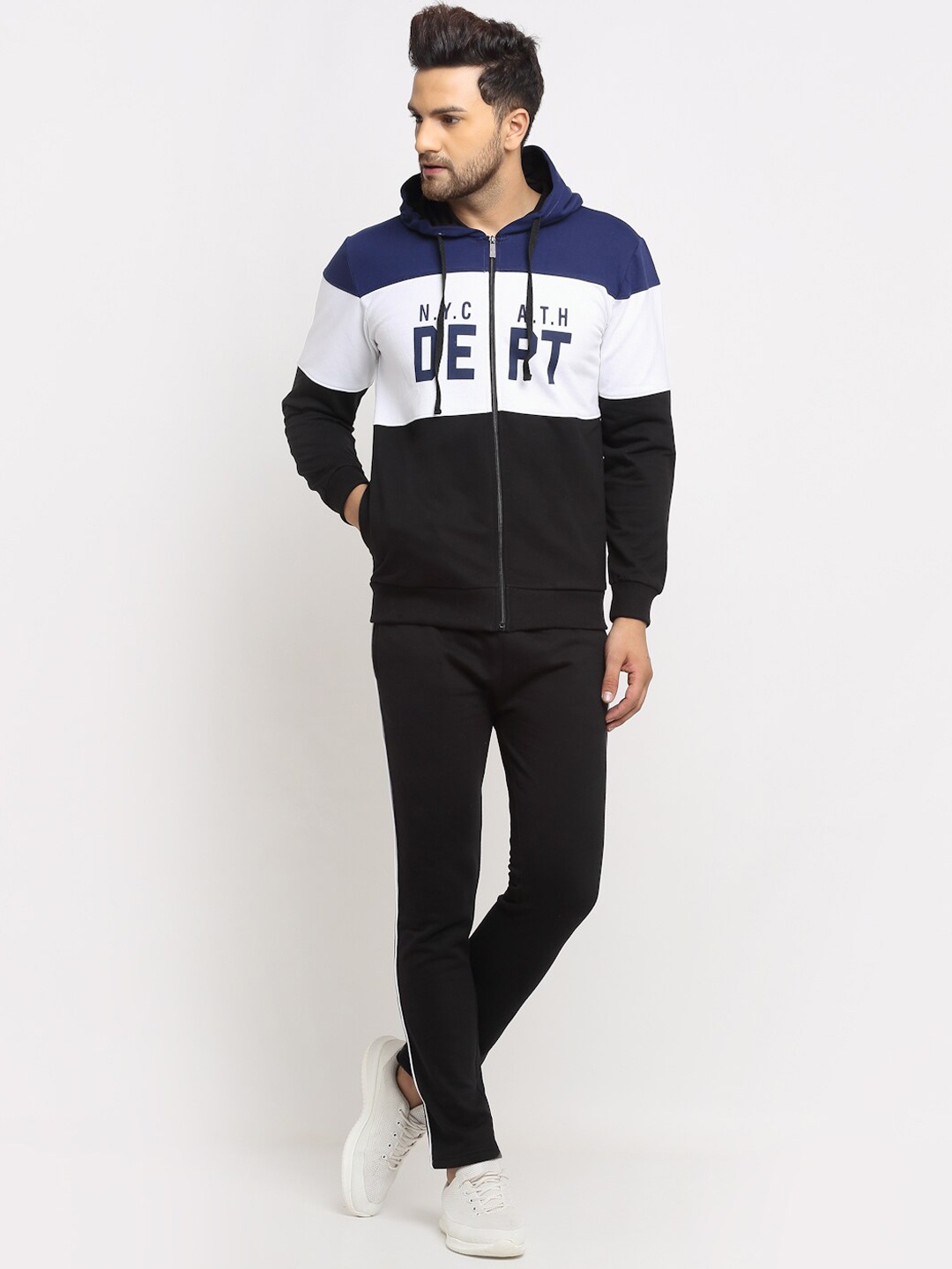 

WILD WEST Men Navy Blue & White Colourblocked Tracksuit