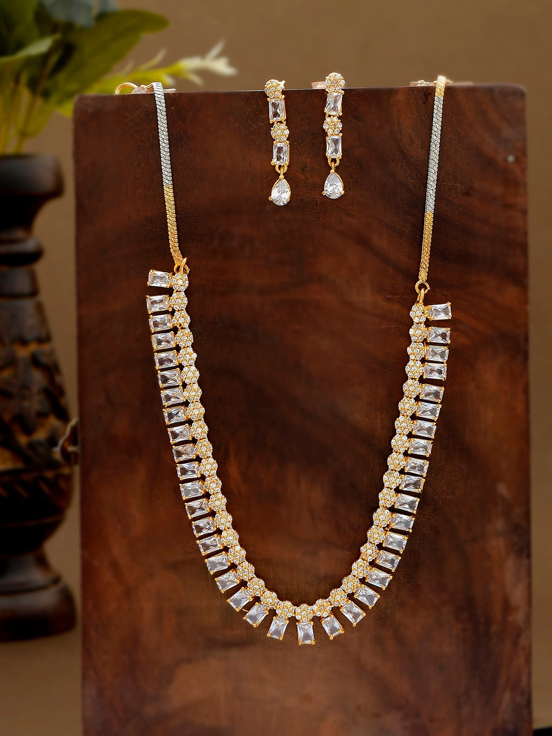 

Shoshaa Gold-Plated White Cubic Zirconia Studded Handcrafted Jewellery Set