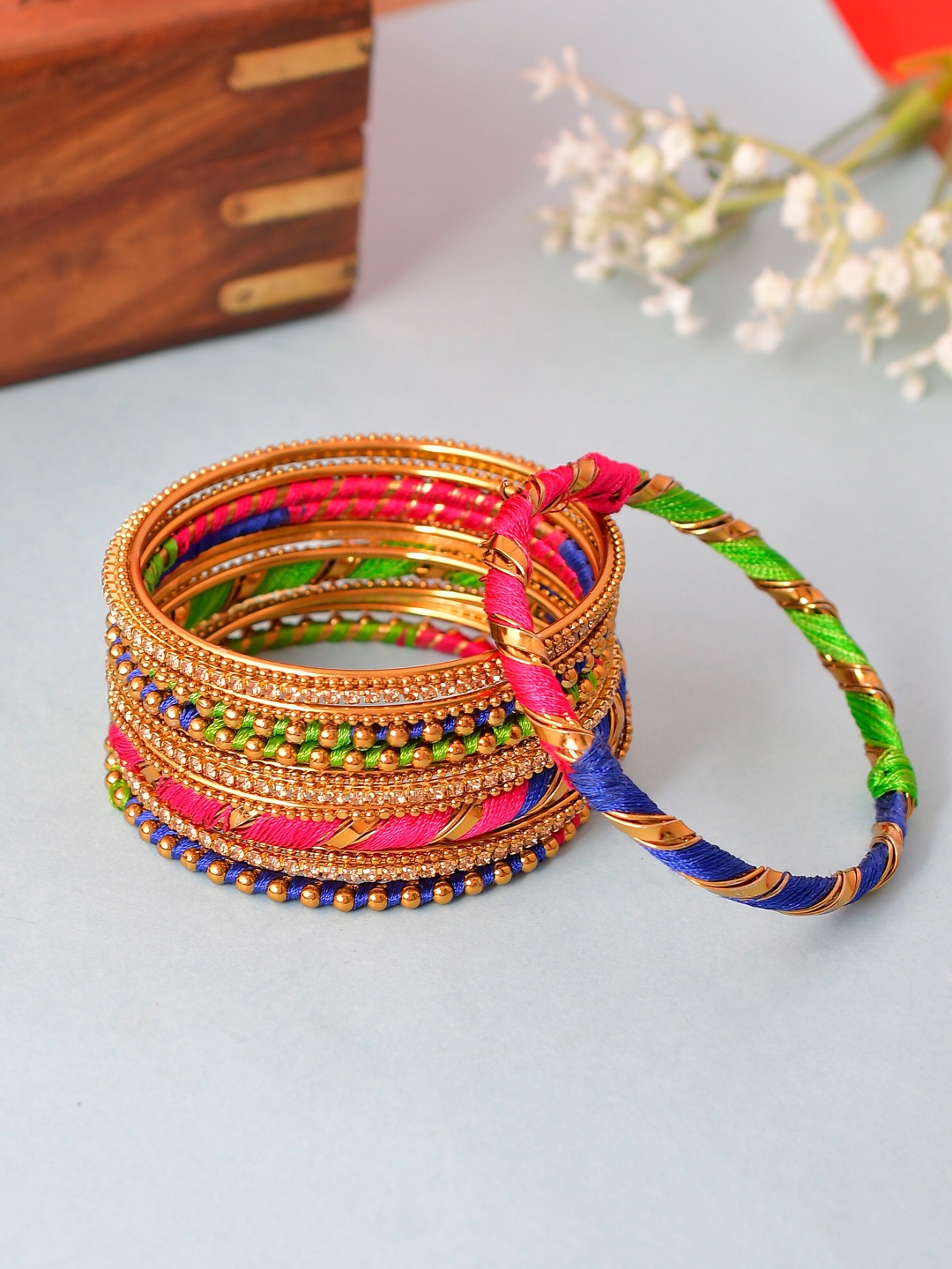 

Shoshaa Pack Of 16 Multi-Coloured Gold-Plated Bangles