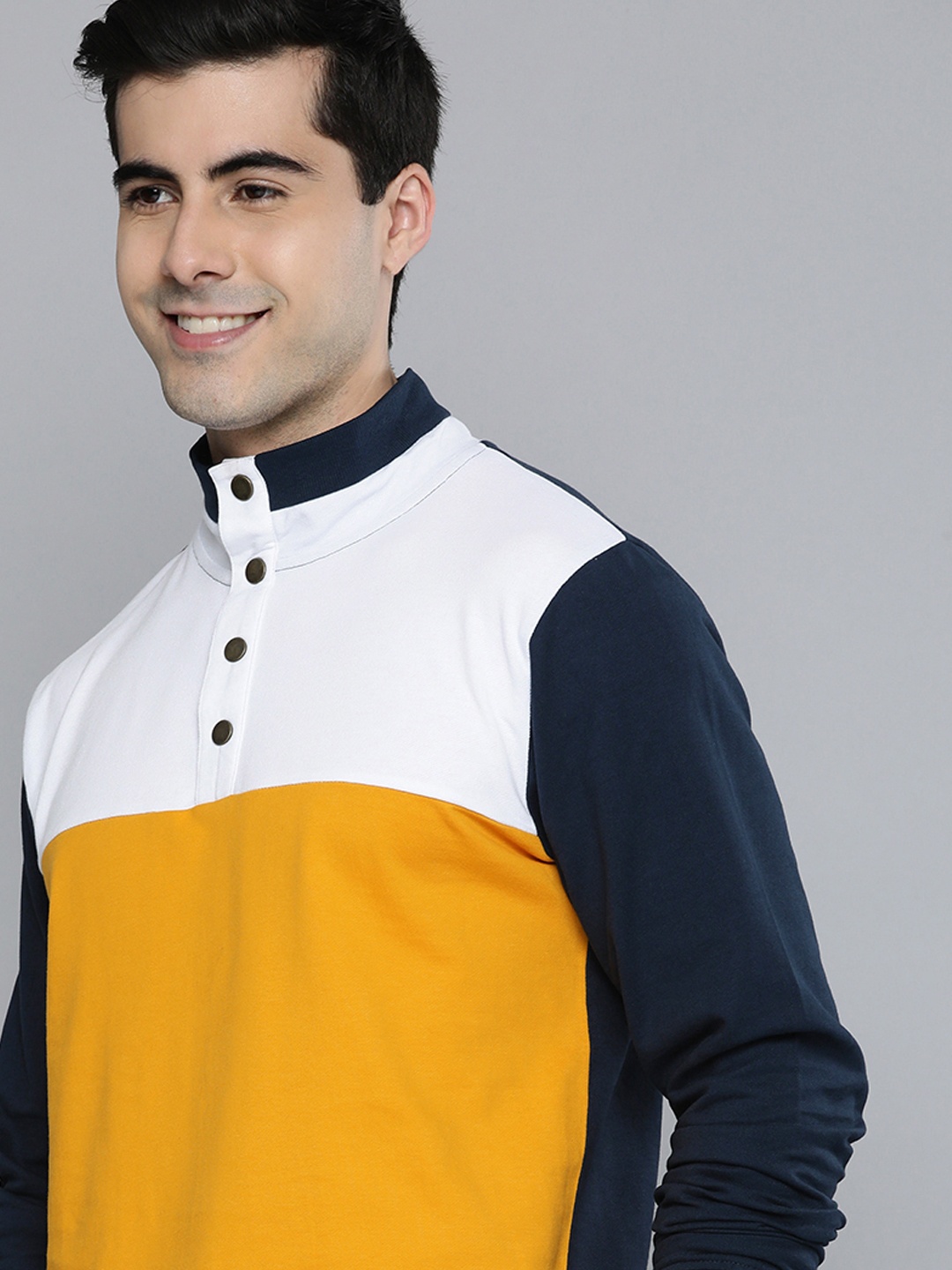 

Mast & Harbour Men Colourblocked Pure Cotton Sweatshirt, Yellow