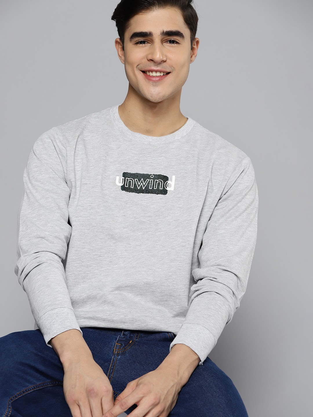 

Mast & Harbour Men Printed Sweatshirt, Grey melange