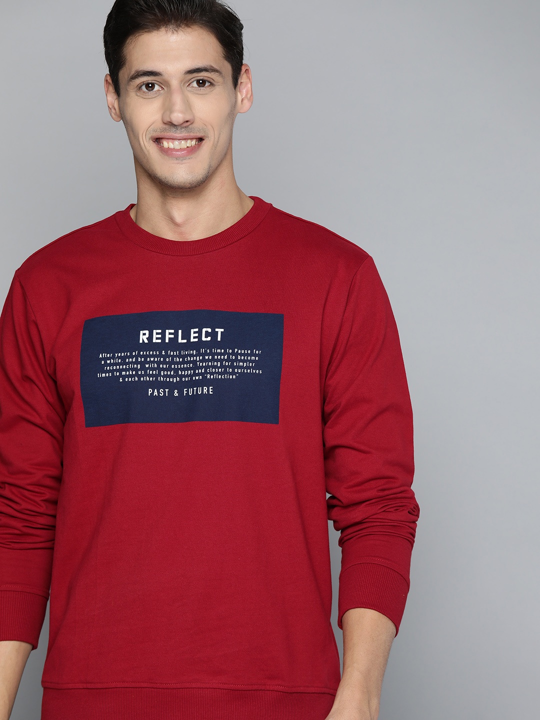 

Mast & Harbour Men Red & Navy Blue Pure Cotton Printed Sweatshirt