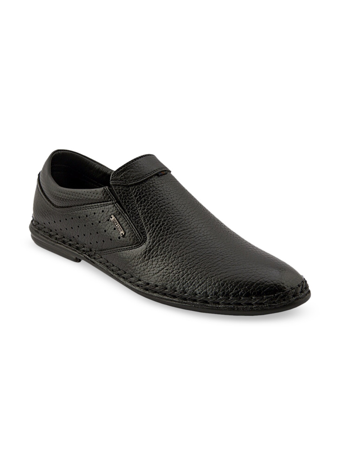

Buckaroo Men Black Textured Genuine Leather Formal Slip-On Shoes