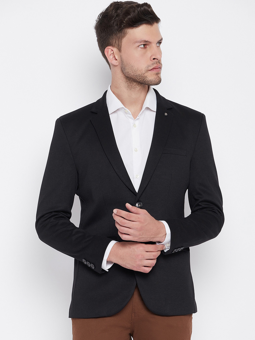 

Crimsoune Club Men Black Solid Single-Breasted Slim-Fit Formal Blazer