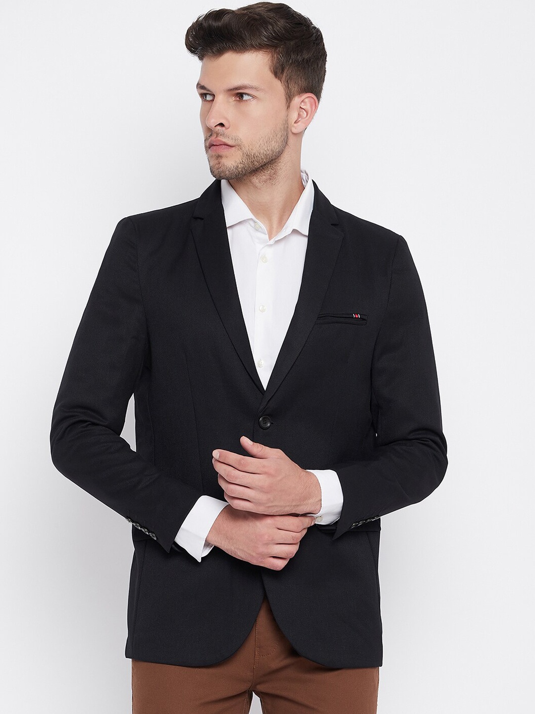 

Crimsoune Club Men Black Solid Single-Breasted Slim-Fit Formal Blazer