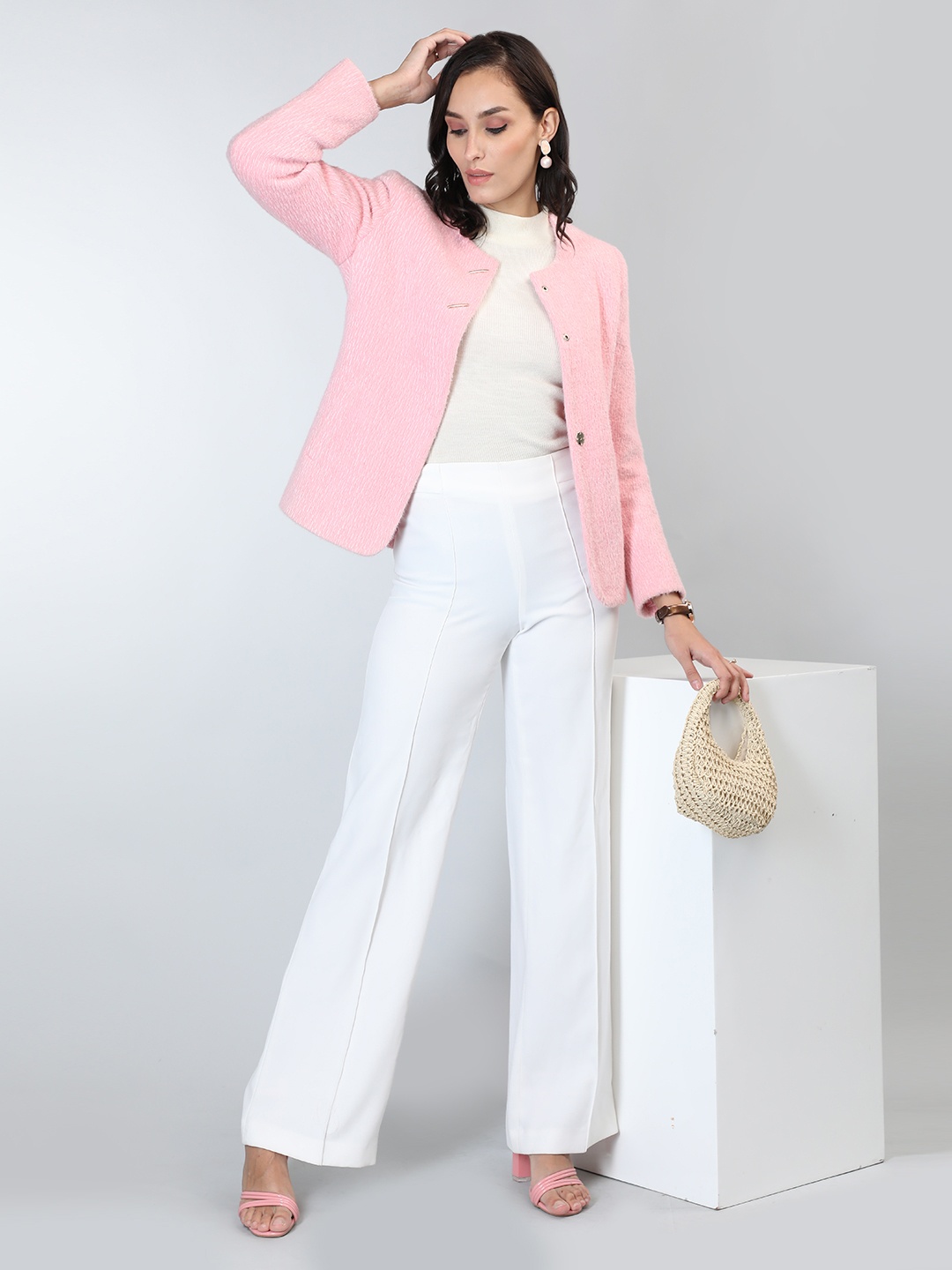 

LURE URBAN Women Pink Solid Woolen Princess Coat