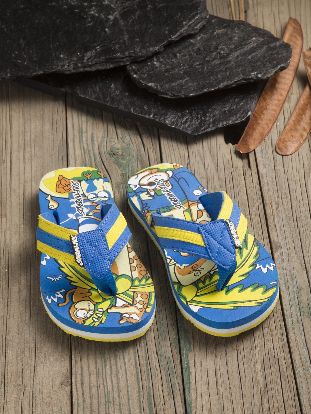 

Solethreads Unisex Kids Blue & Yellow Printed Thong Flip-Flops