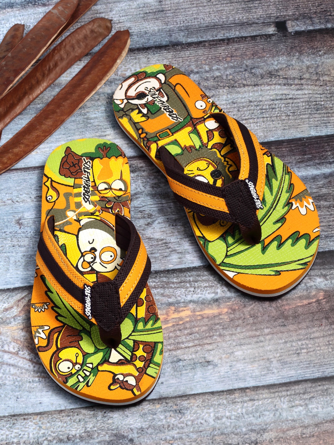 

Solethreads Unisex Kids Orange & Brown Printed Thong Flip-Flops