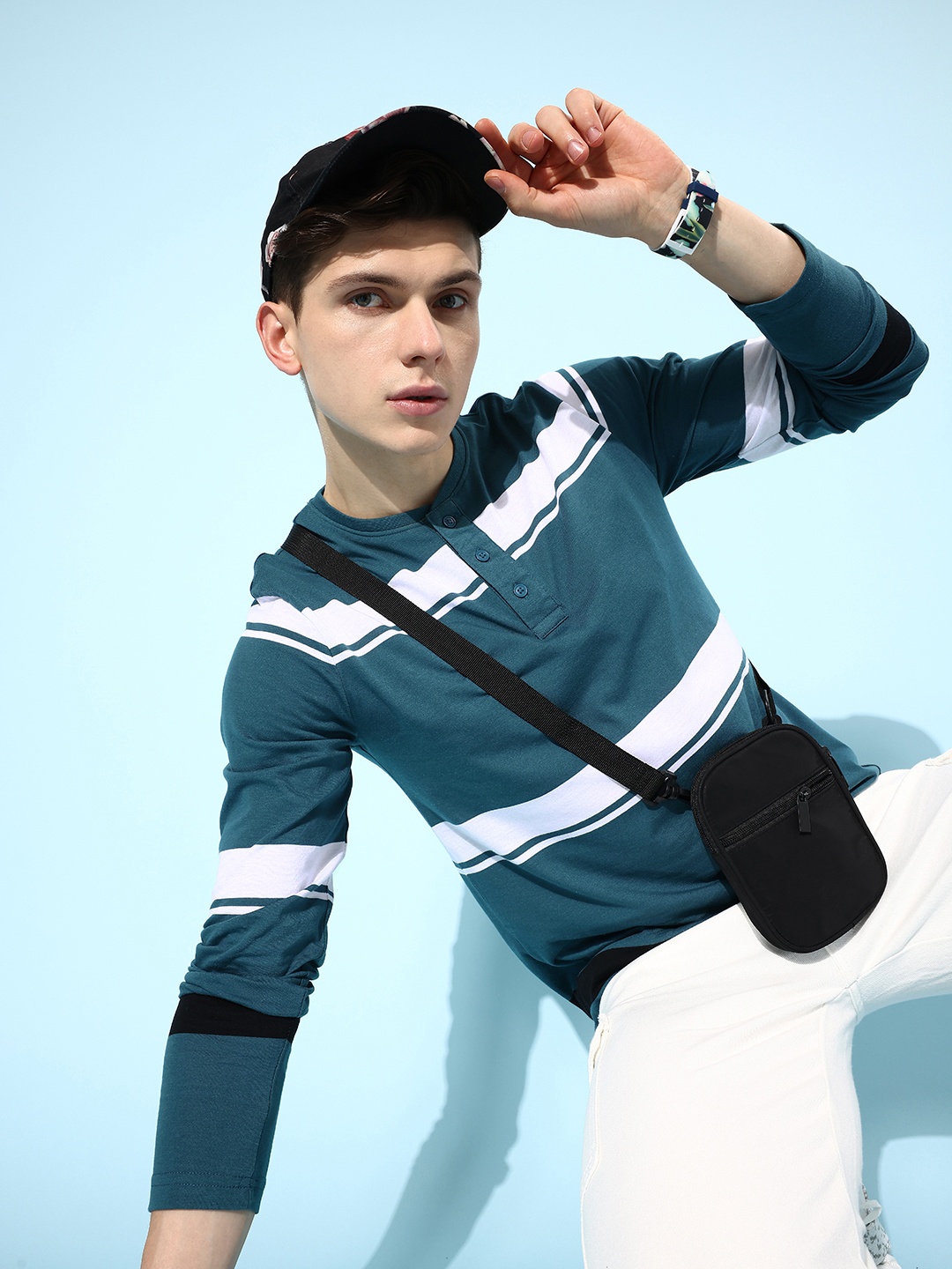 

HERE&NOW Men Teal Striped Playful Striped Tee