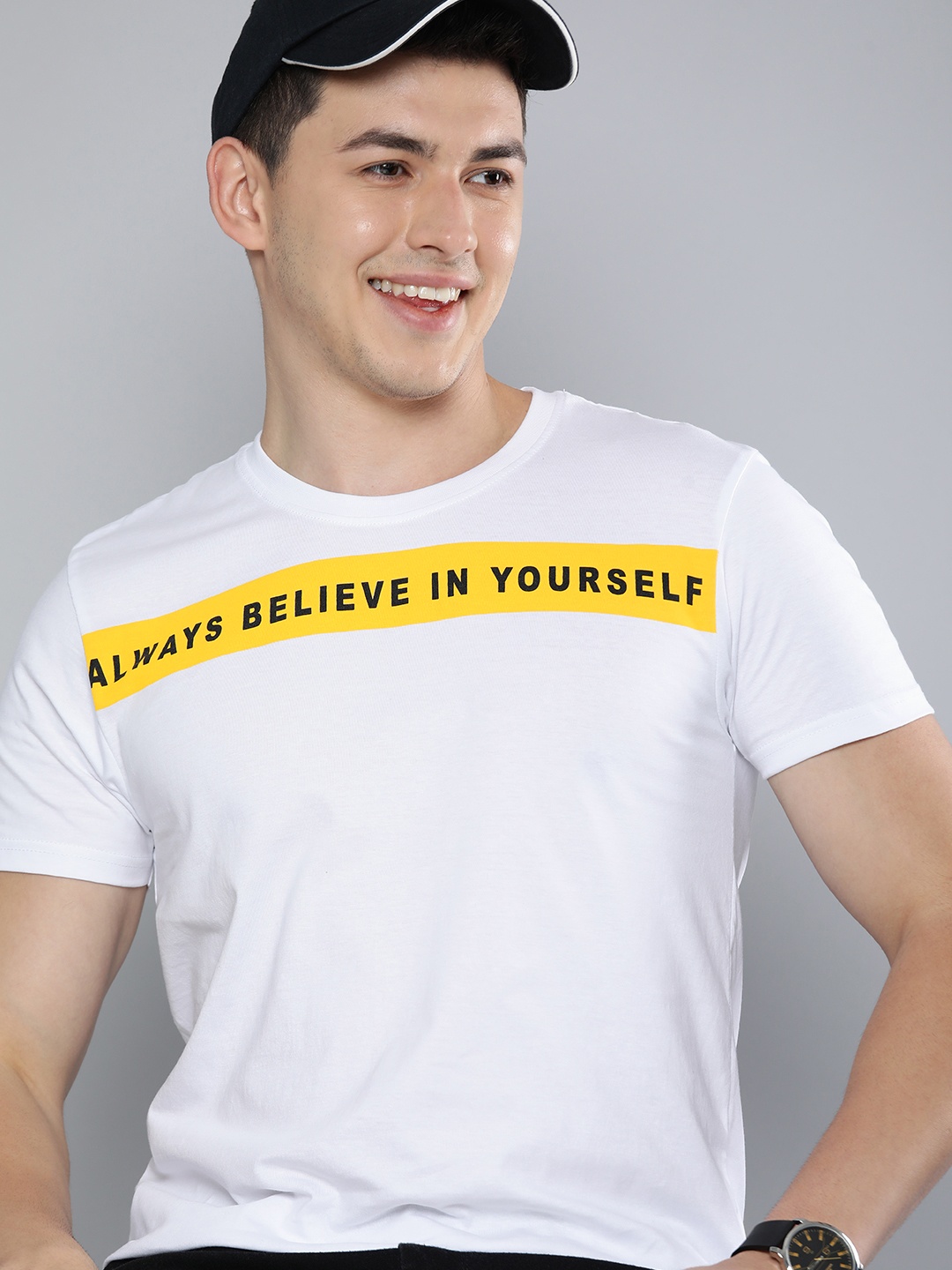

HERE&NOW Men White & Black Typography Printed Casual T-shirt