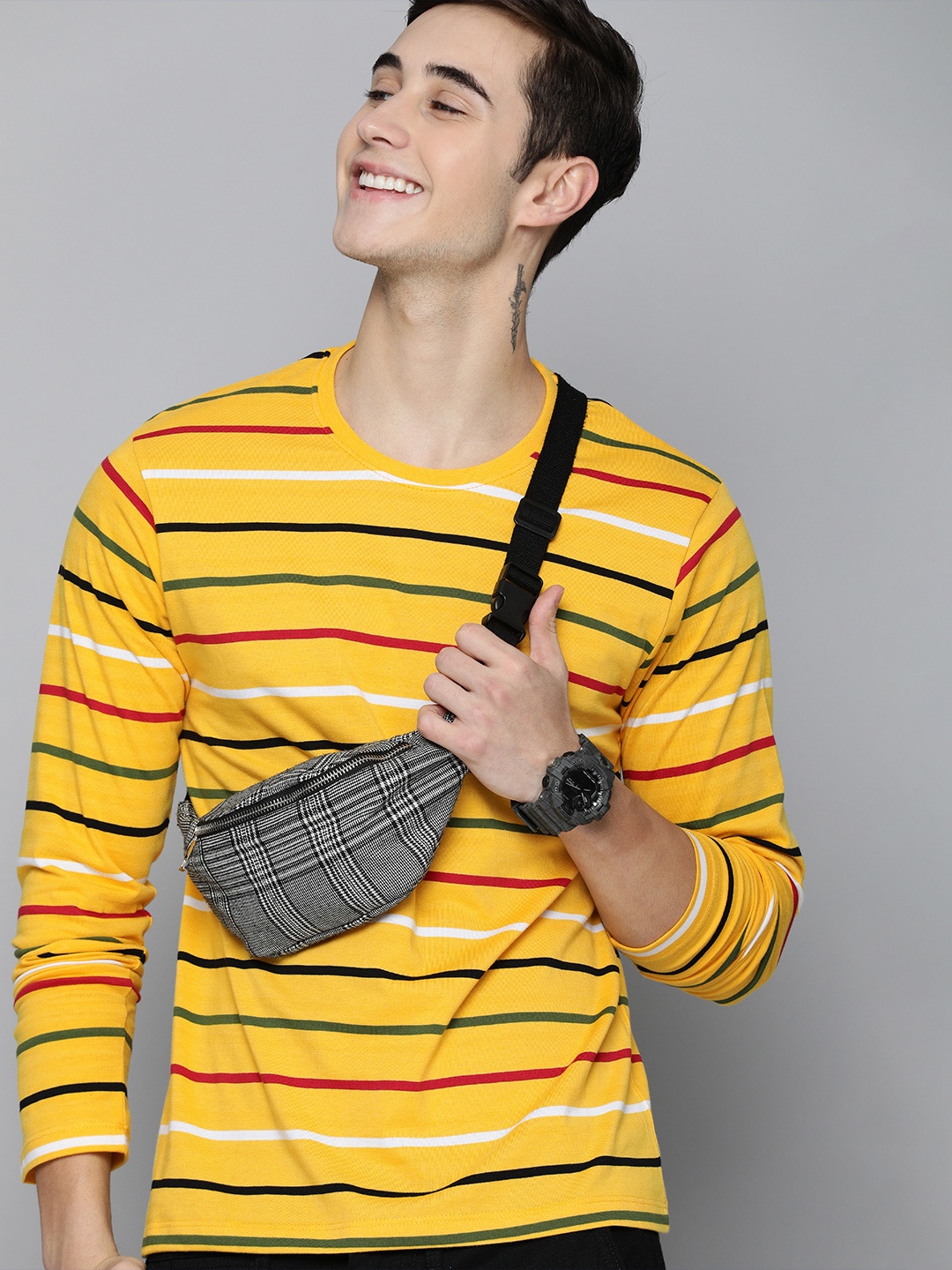 

HERE&NOW Men Yellow Striped T-shirt