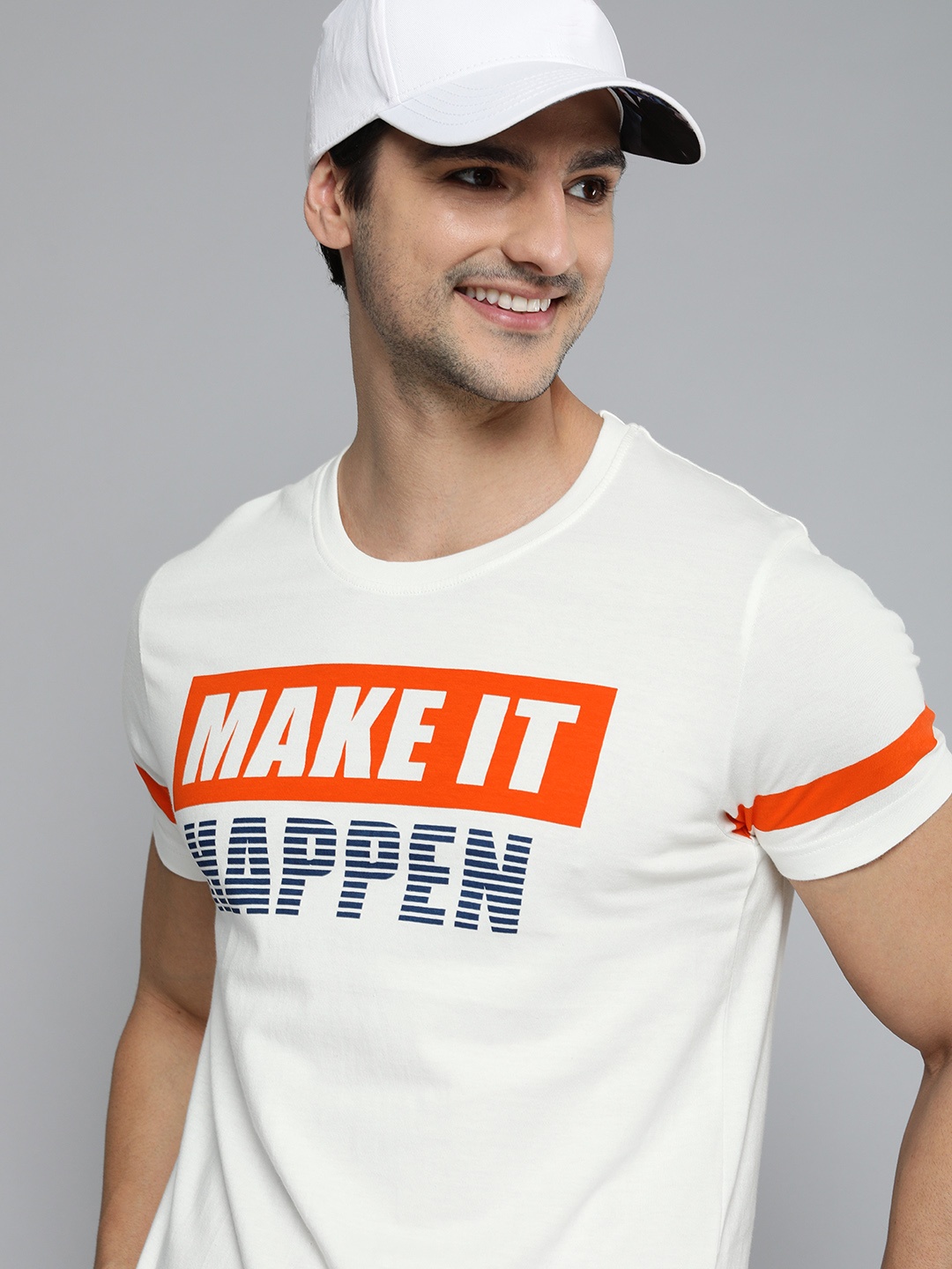 

HERE&NOW Men White Graphic Printed Pure Cotton Casual T-shirt