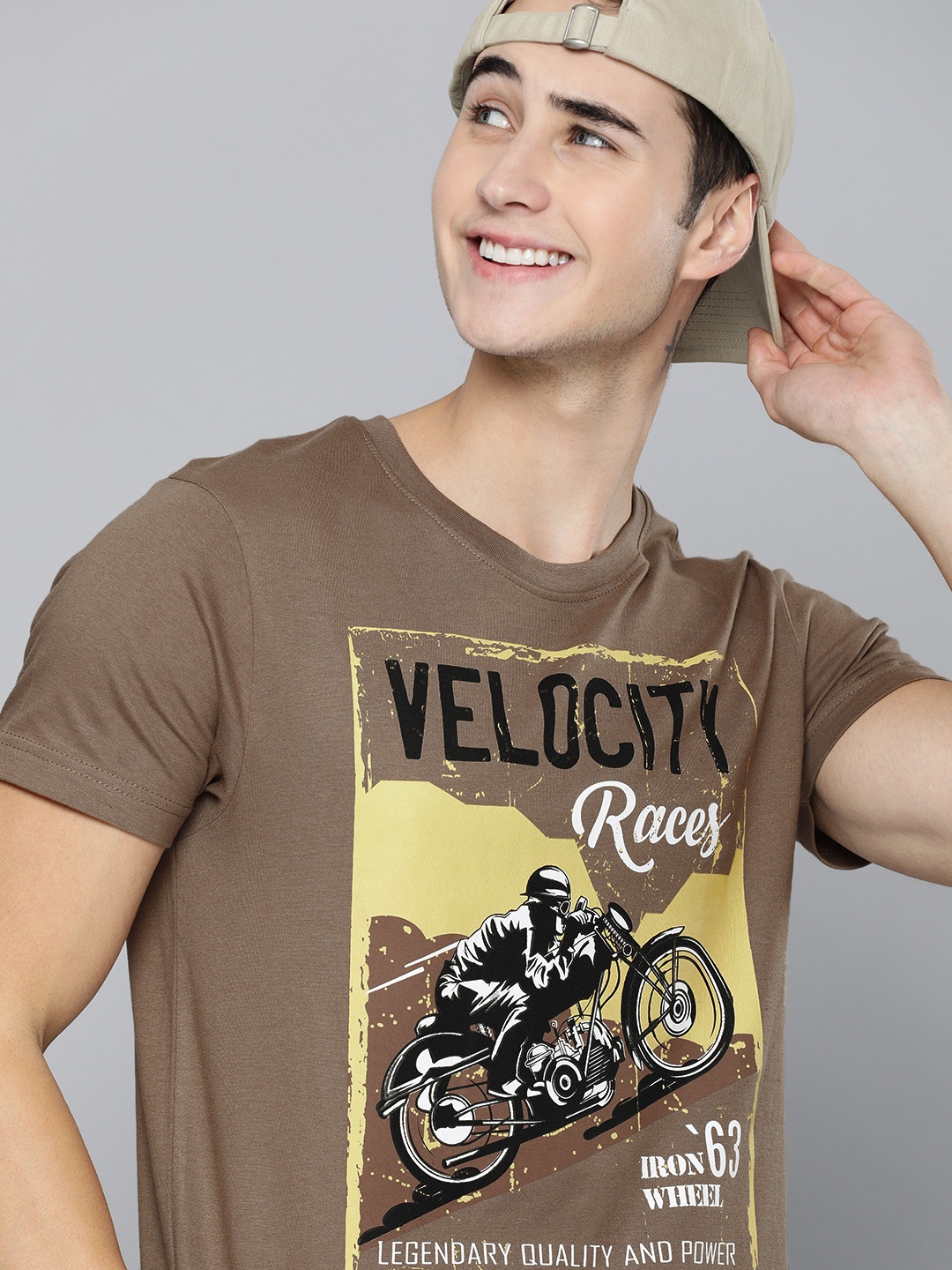 

HERE&NOW Men Brown Biker Printed T-shirt