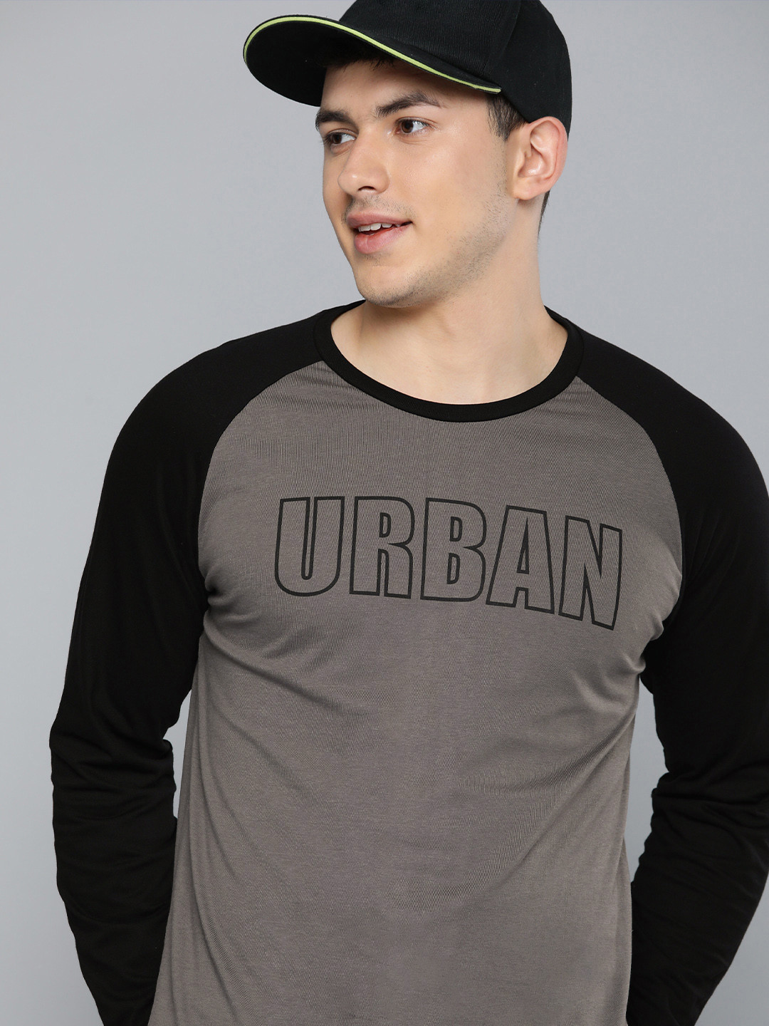 

HERE&NOW Men Charcoal & Black Colourblocked T-shirt