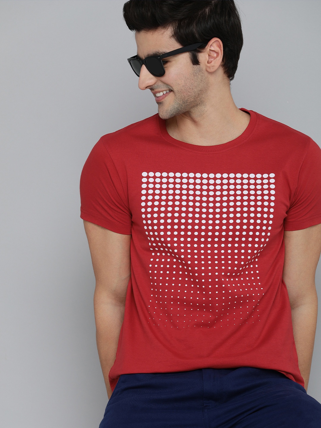 

HERE&NOW Men Red Printed Cotton T-shirt