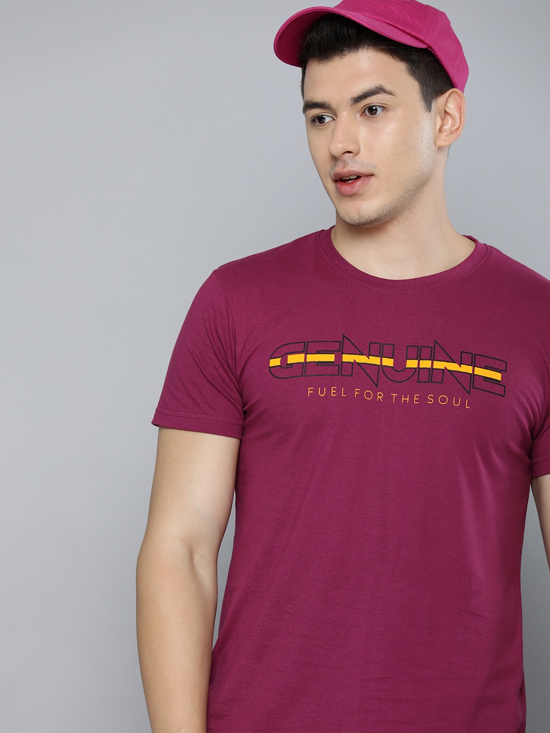 

HERE&NOW Men Purple & Yellow Printed T-shirt