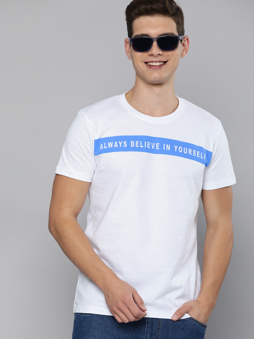 

HERE&NOW Men White Cotton Typography T-shirt