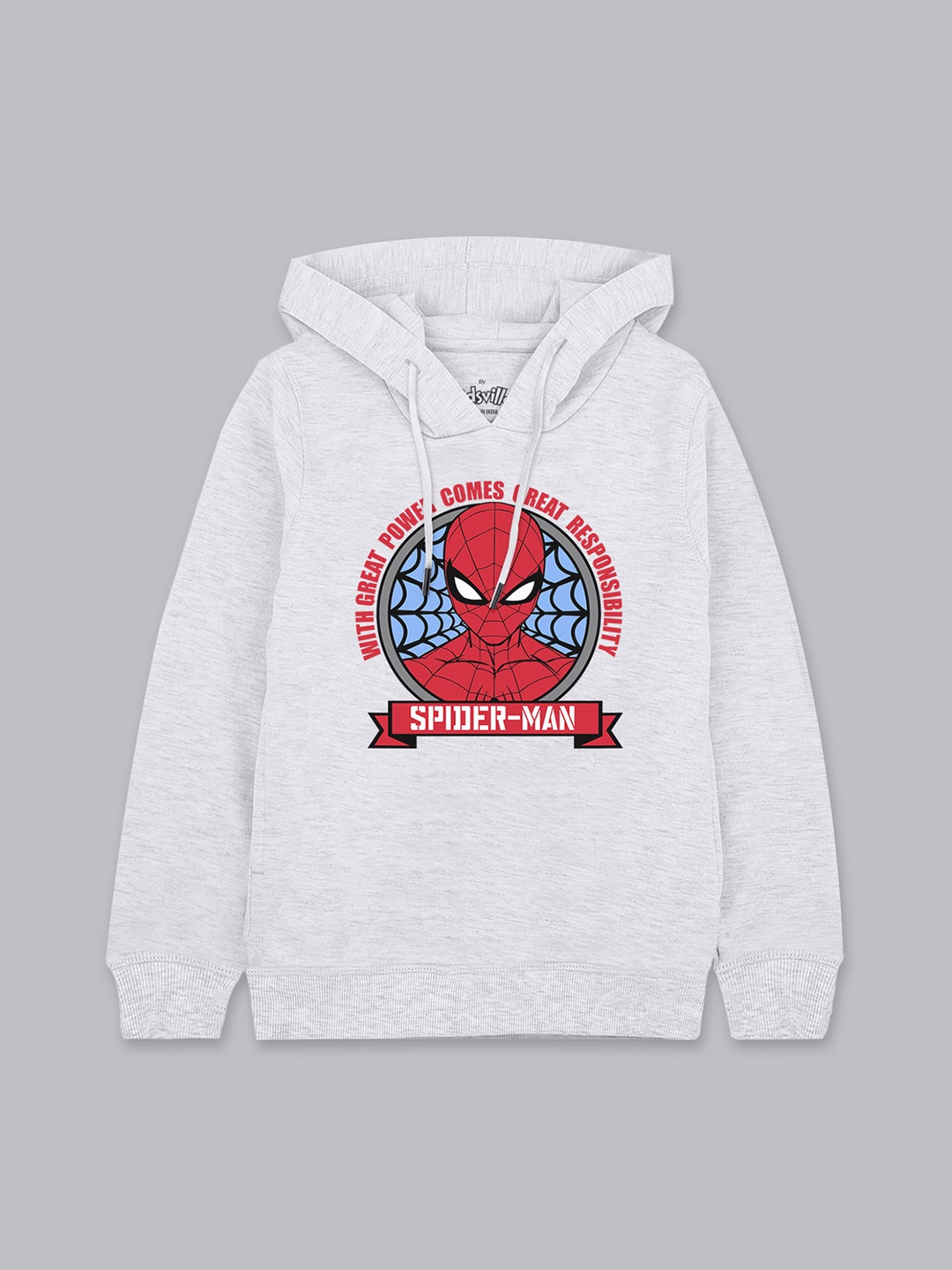 

Kids Ville Boys Grey Spiderman Printed Hooded Sweatshirt