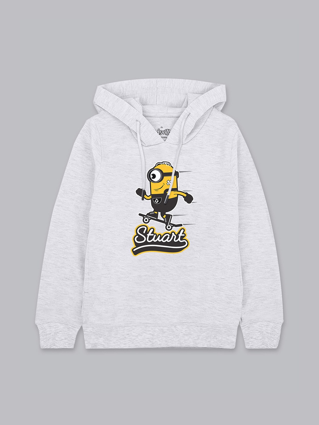

Kids Ville Boys Grey & Yellow Minion Printed Hooded Sweatshirt