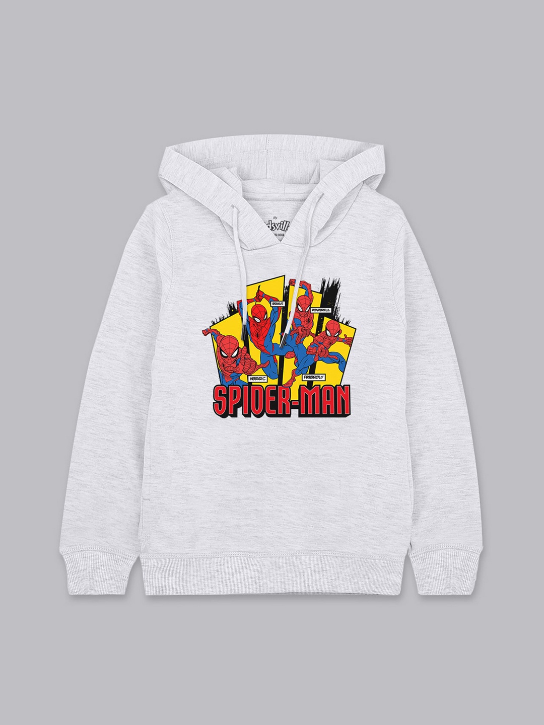 

Kids Ville Boys Grey Spiderman Printed Hooded Sweatshirt