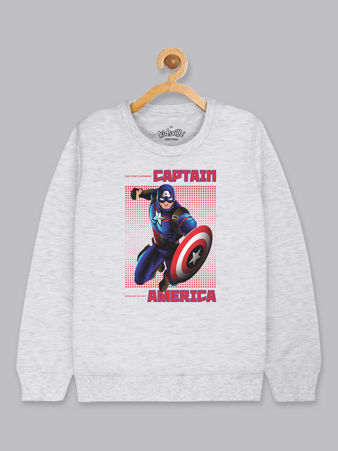 

Kids Ville Boys Grey Melange Captain America Printed Sweatshirt