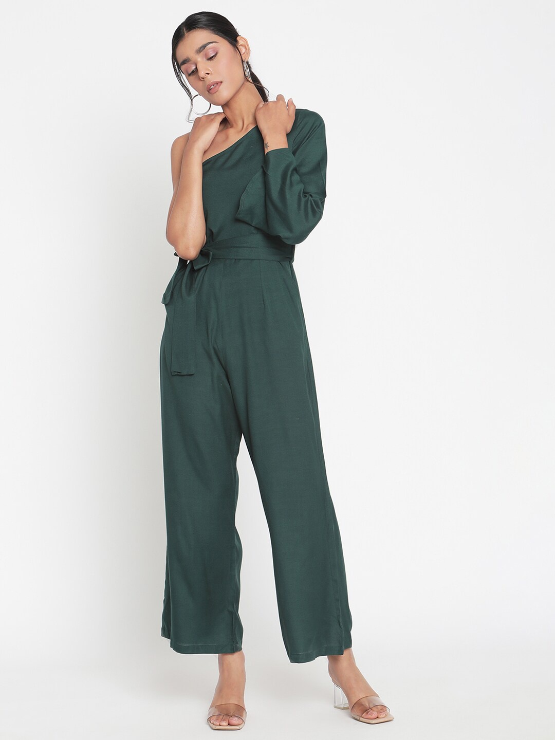 

VANCA ECO Green One shoulder Capri Jumpsuit