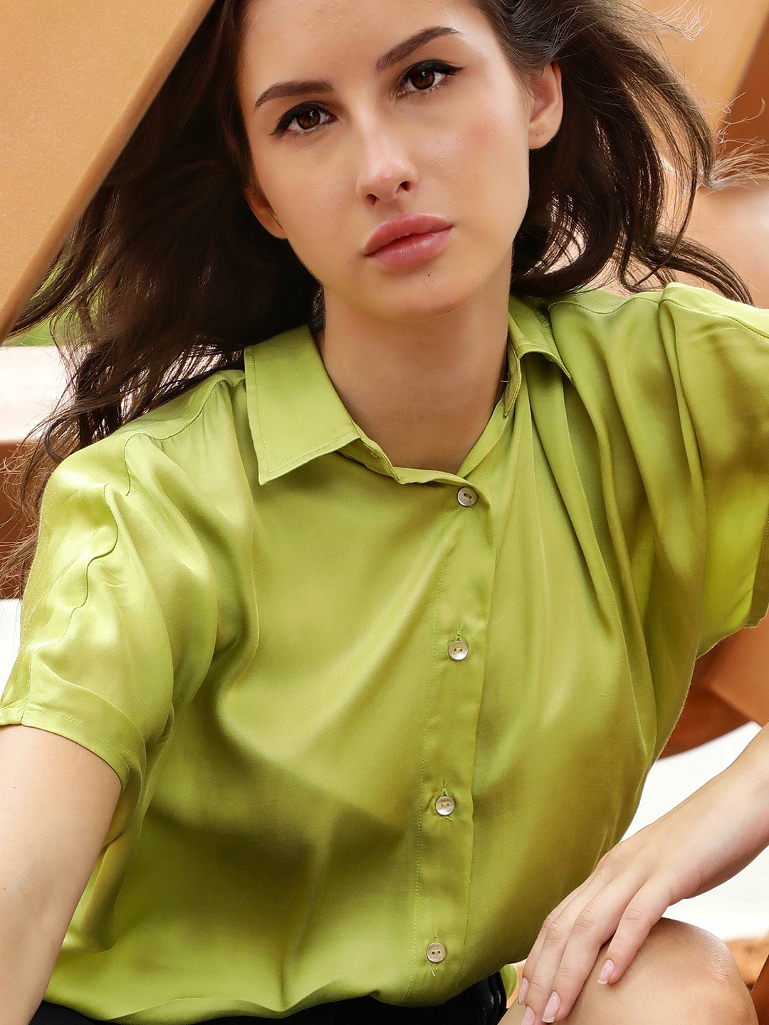 

RAREISM Green Extended Sleeves Shirt Style Top