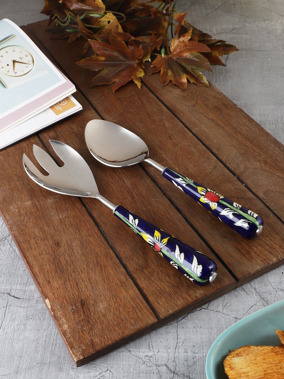 

MIAH Decor "The Gardenia Collection" Hand-Painted Stainless Steel & Ceramic Table Cutlery Set, Blue