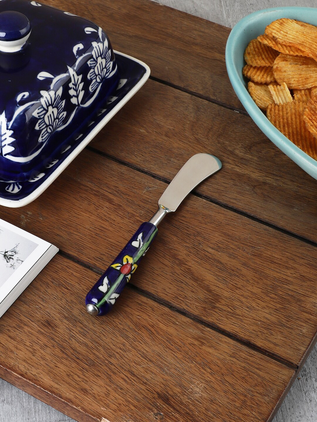 

MIAH Decor The Gardenia Collection Hand-Painted Stainless Steel Ceramic Butter Knife, Blue