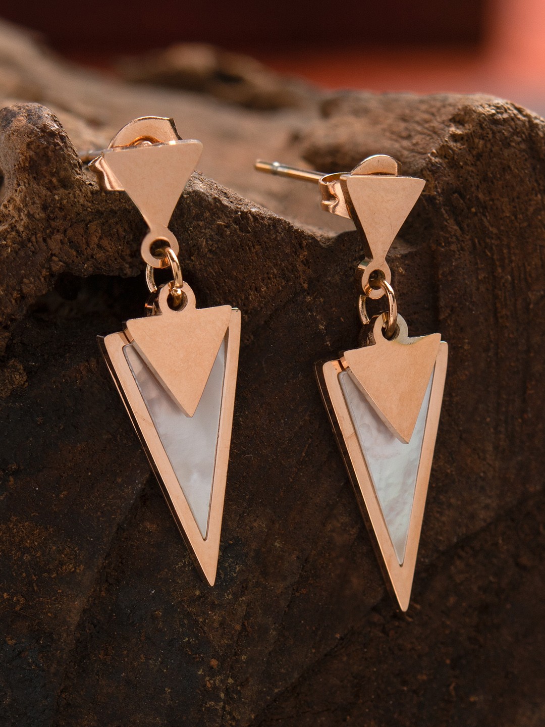 

E2O Rose Gold-Toned Geometrical Drop Earrings